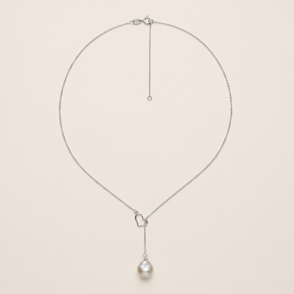 Baroque Freshwater Pearl Heart Lariat Necklace, 925 Sterling Silver Y Drop Pendant