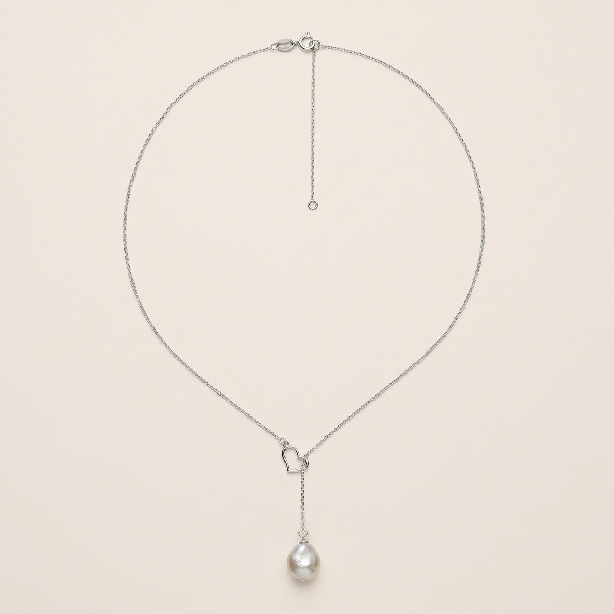 Baroque Freshwater Pearl Heart Lariat Necklace, 925 Sterling Silver Y Drop Pendant