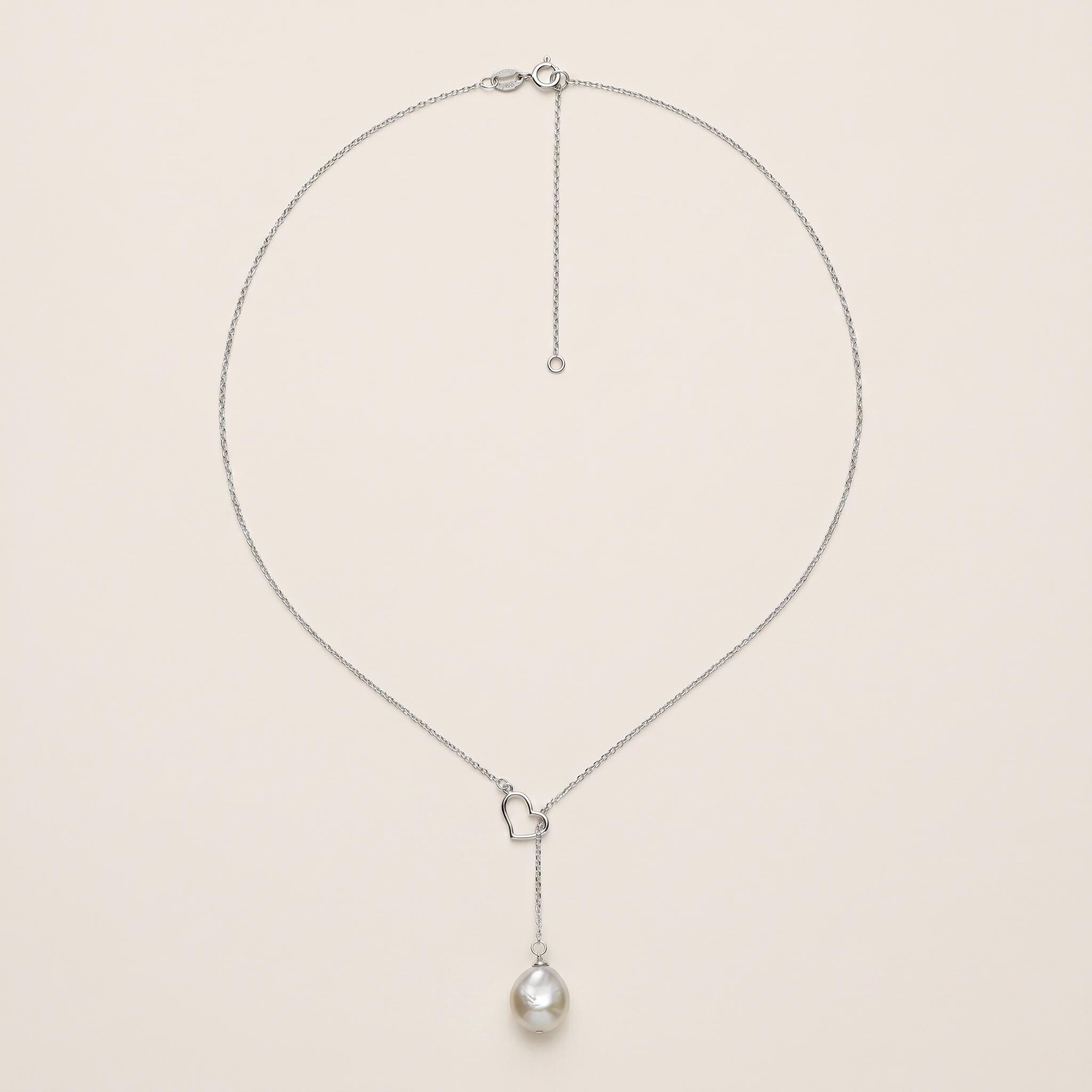 Baroque Freshwater Pearl Heart Lariat Necklace, 925 Sterling Silver Y Drop Pendant