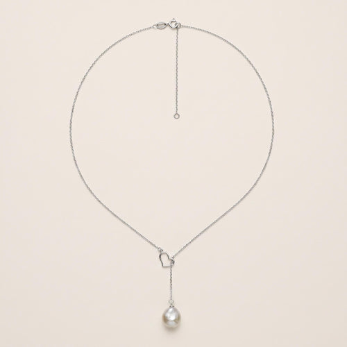 Baroque Freshwater Pearl Heart Lariat Necklace, 925 Sterling Silver Y Drop Pendant