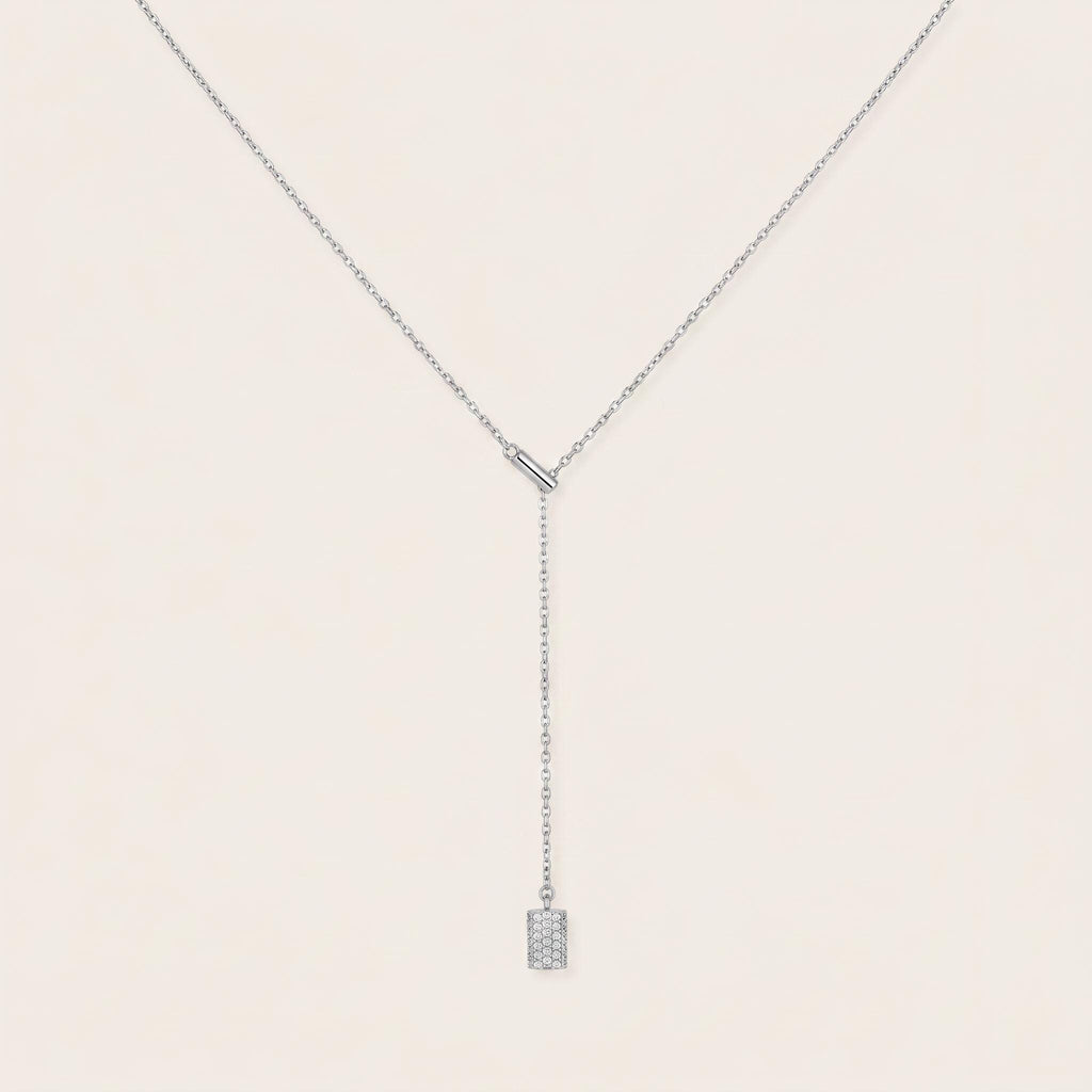 Pavé Drop Lariat Necklace: Sterling Silver or Gold Plated, Adjustable Y Chain