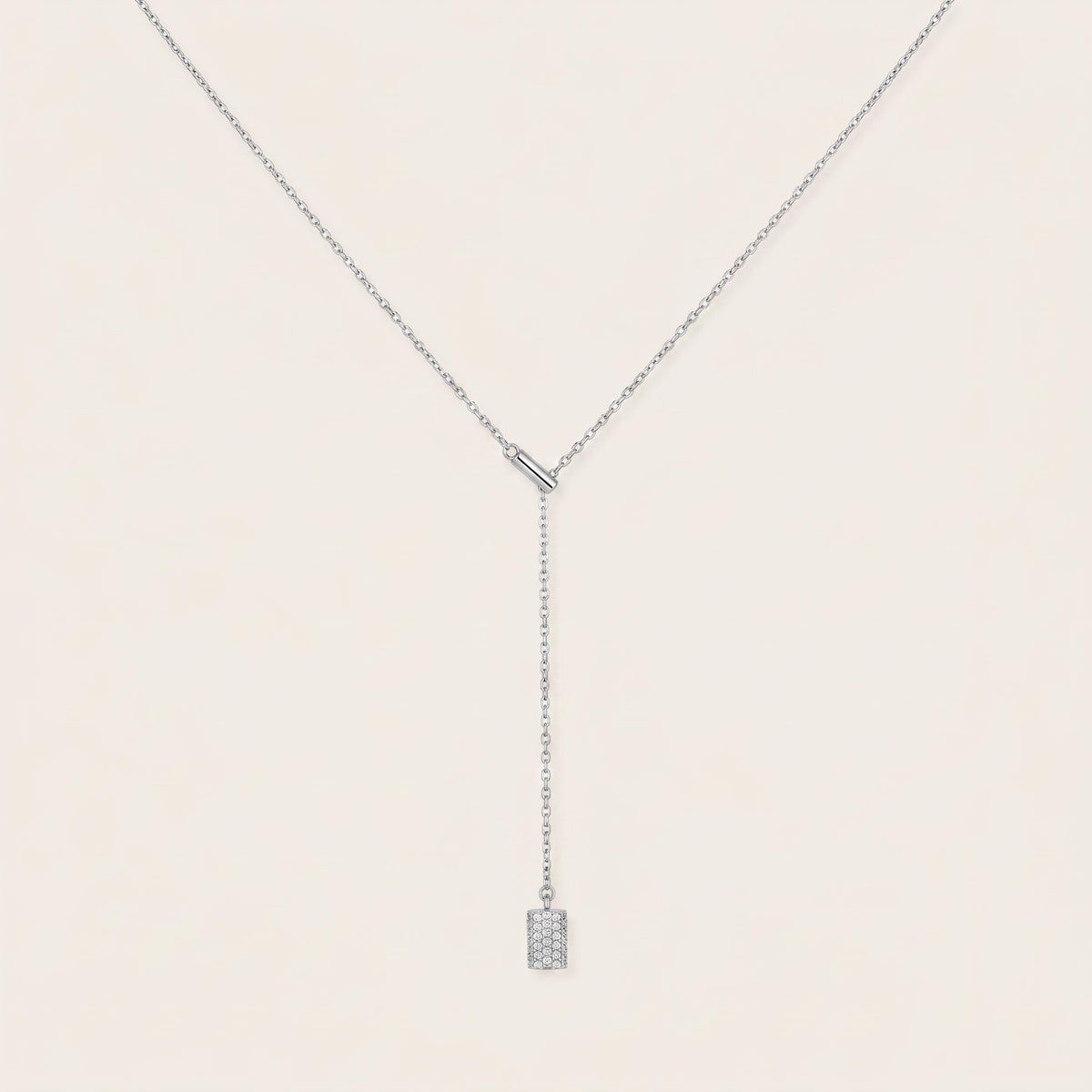 Pavé Drop Lariat Necklace: Sterling Silver or Gold Plated, Adjustable Y Chain