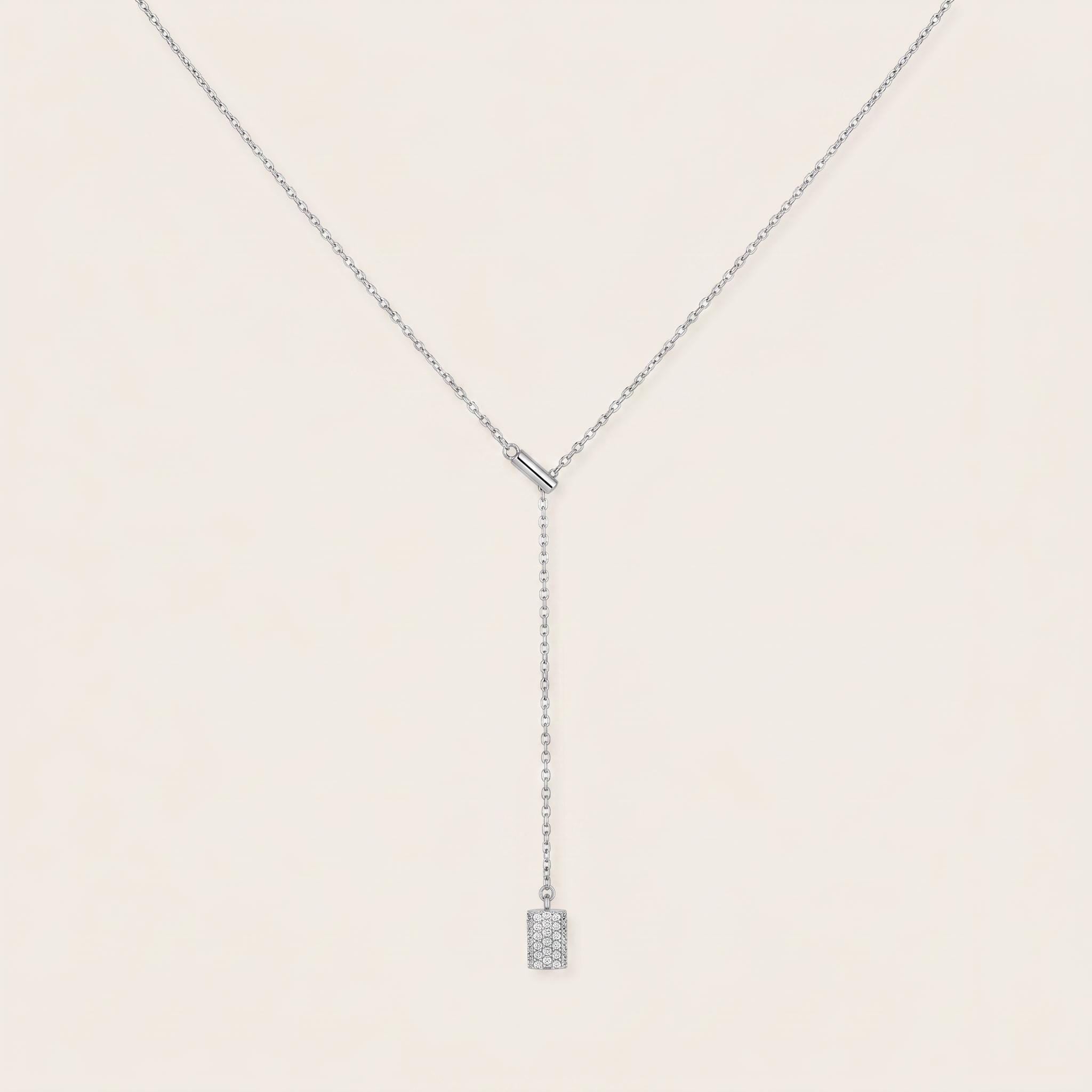 Pavé Drop Lariat Necklace: Sterling Silver or Gold Plated, Adjustable Y Chain