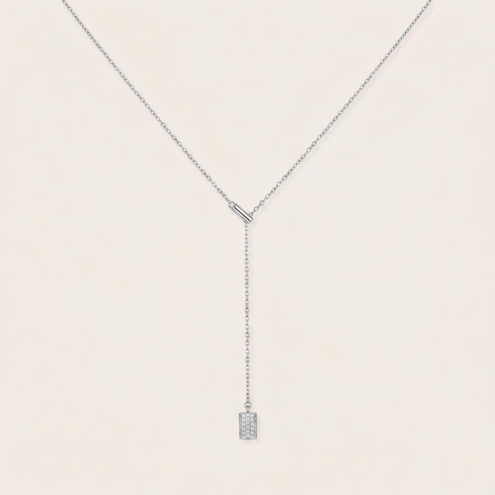 Pavé Drop Lariat Necklace: Sterling Silver or Gold Plated, Adjustable Y Chain