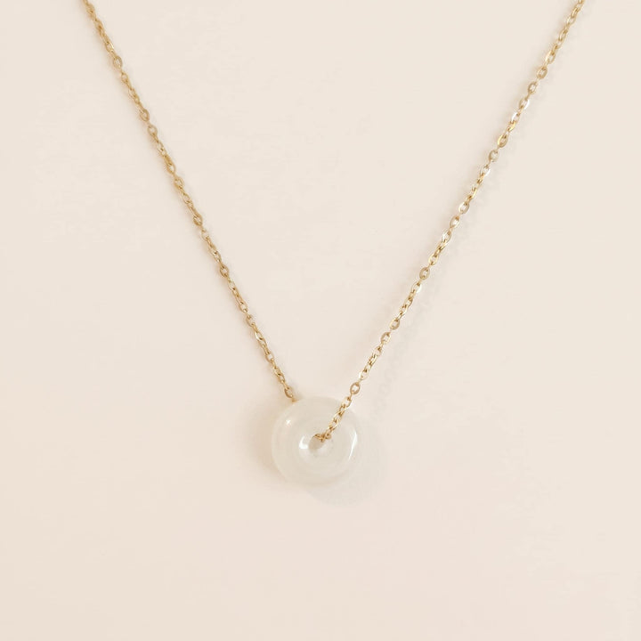 White Jade Peace Buckle Necklace, 14k Gold Plated Sterling Silver Pendant