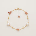 Freshwater Pearl Sunstone Bracelet | 14K Gold Plated Sterling Silver Chain