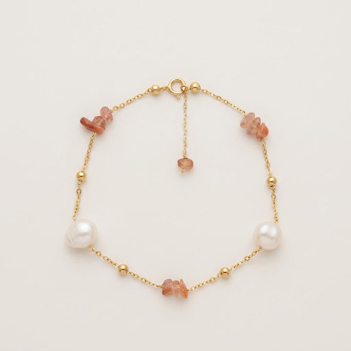 Freshwater Pearl Sunstone Bracelet | 14K Gold Plated Sterling Silver Chain