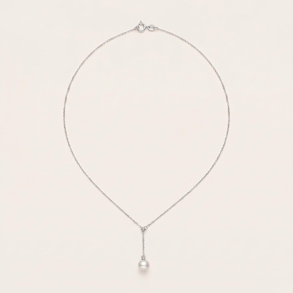 Single Freshwater Pearl Lariat Necklace ・ 925 Sterling Silver ・ Y Drop Pendant ・ Minimalist Pearl Jewellery