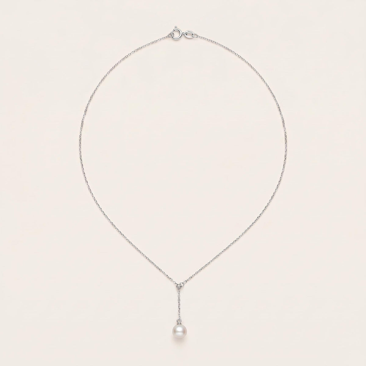 Single Freshwater Pearl Lariat Necklace ・ 925 Sterling Silver ・ Y Drop Pendant ・ Minimalist Pearl Jewellery