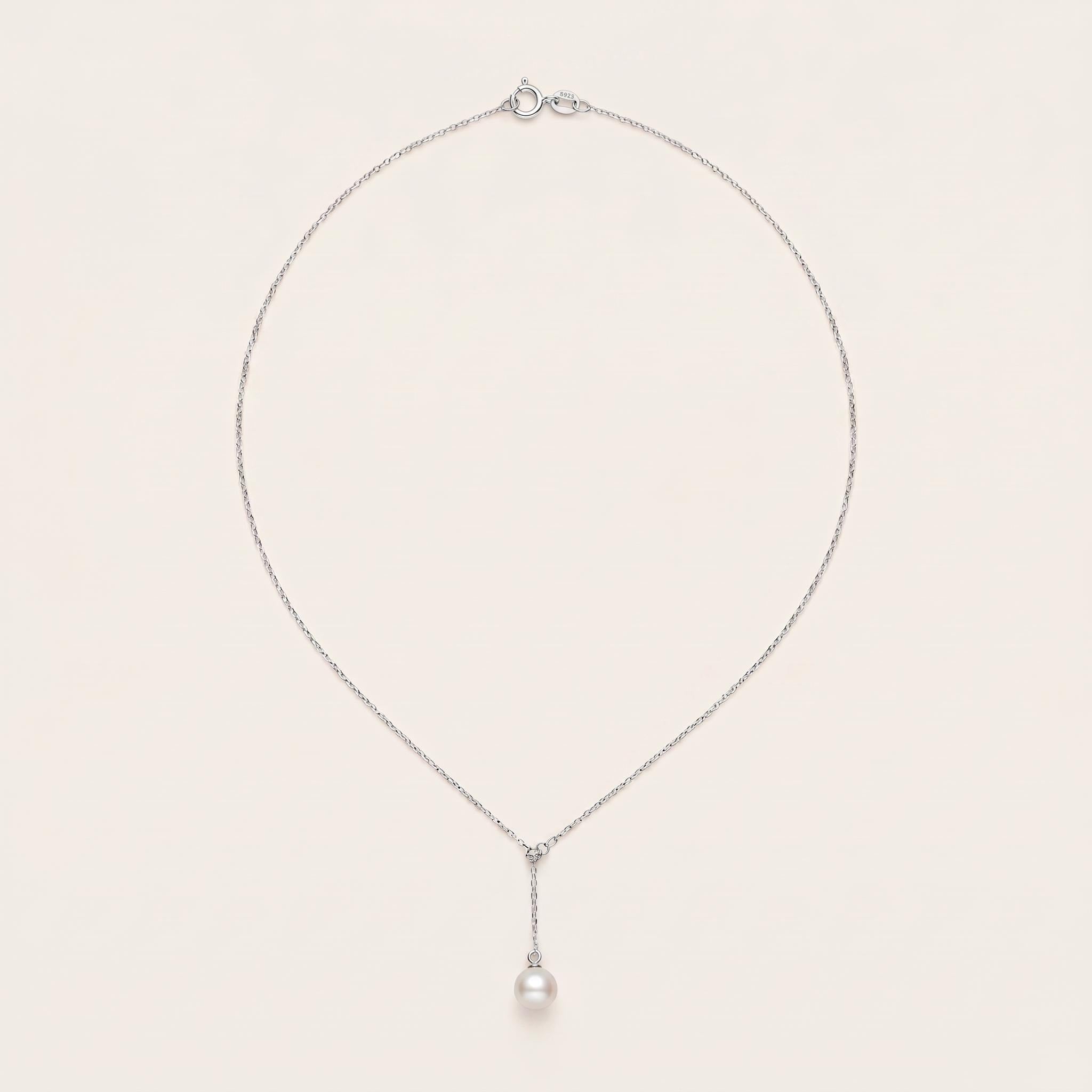 Single Freshwater Pearl Lariat Necklace ・ 925 Sterling Silver ・ Y Drop Pendant ・ Minimalist Pearl Jewellery