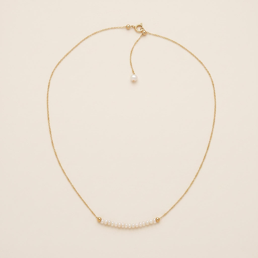 Freshwater Pearl Bar Necklace | 14k Gold Plated 925 Silver | Dainty Curved Pearl | Minimalist Jewellery