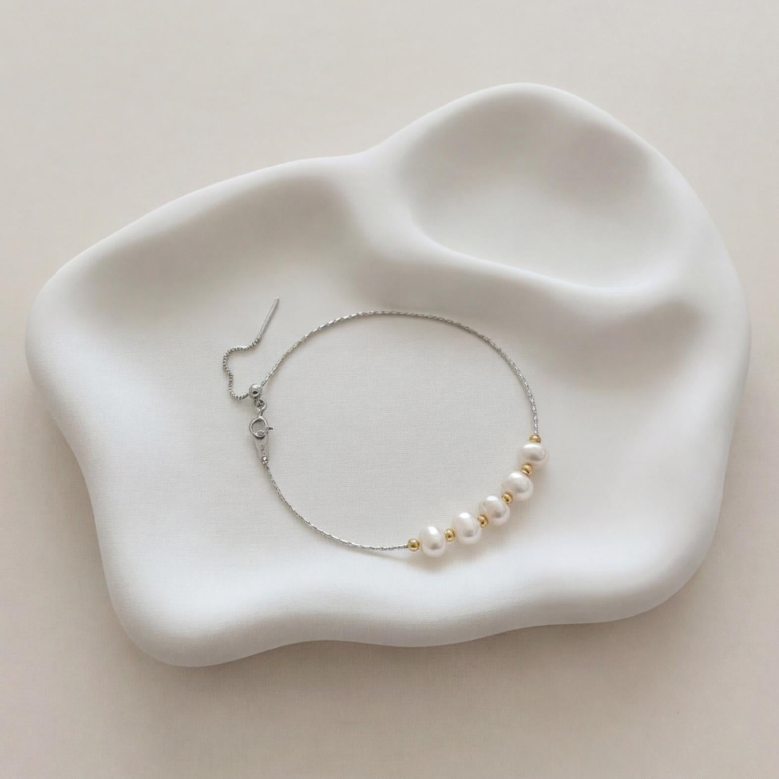 Rhythm Pearl Bracelet | Sterling Silver, Gold Accents, Freshwater Pearls, Two-Tone, Adjustable