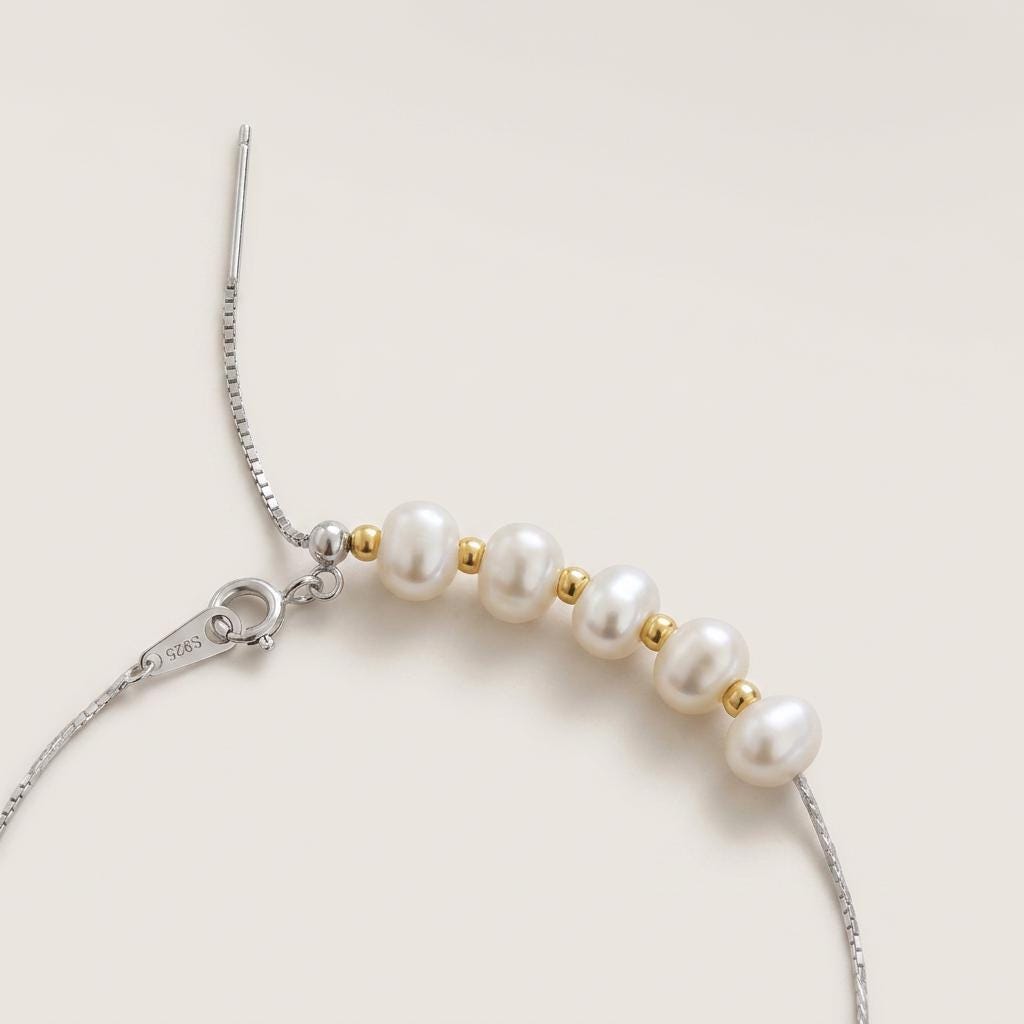 Rhythm Pearl Bracelet | Sterling Silver, Gold Accents, Freshwater Pearls, Two-Tone, Adjustable