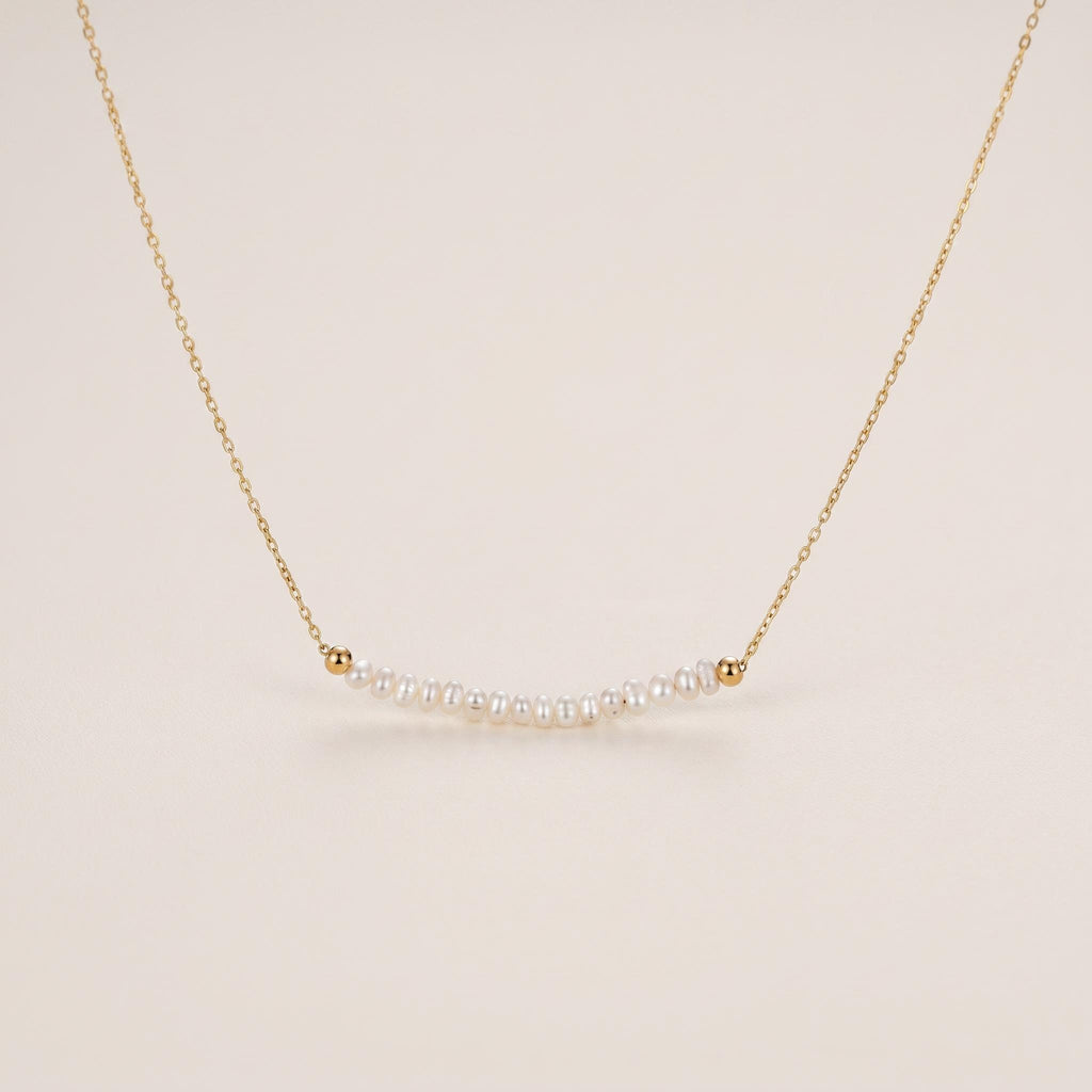 Freshwater Pearl Bar Necklace | 14k Gold Plated 925 Silver | Dainty Curved Pearl | Minimalist Jewellery