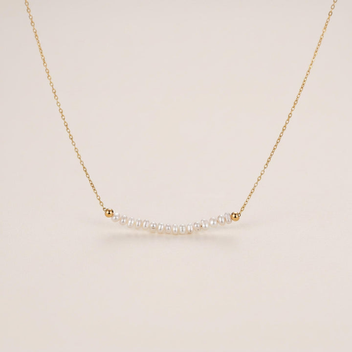 Freshwater Pearl Bar Necklace | 14k Gold Plated 925 Silver | Dainty Curved Pearl | Minimalist Jewellery