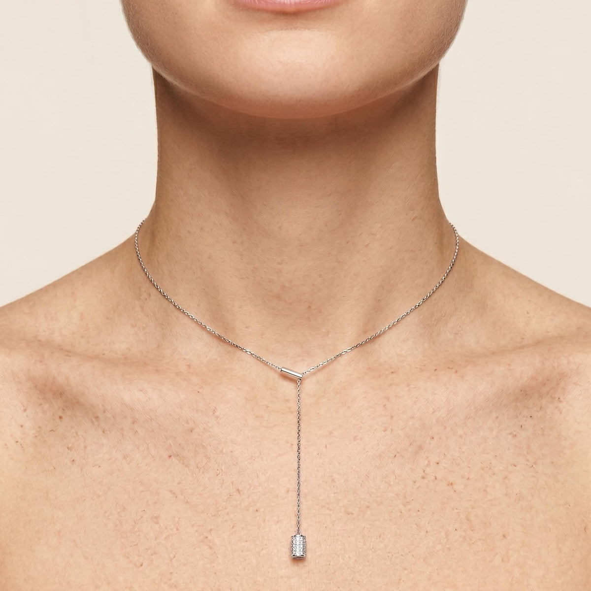 Pavé Drop Lariat Necklace: Sterling Silver or Gold Plated, Adjustable Y Chain