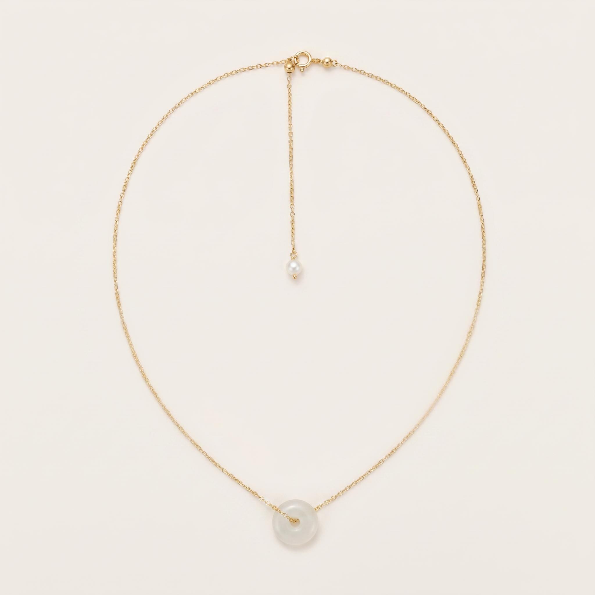 White Jade Peace Buckle Necklace, 14k Gold Plated Sterling Silver Pendant
