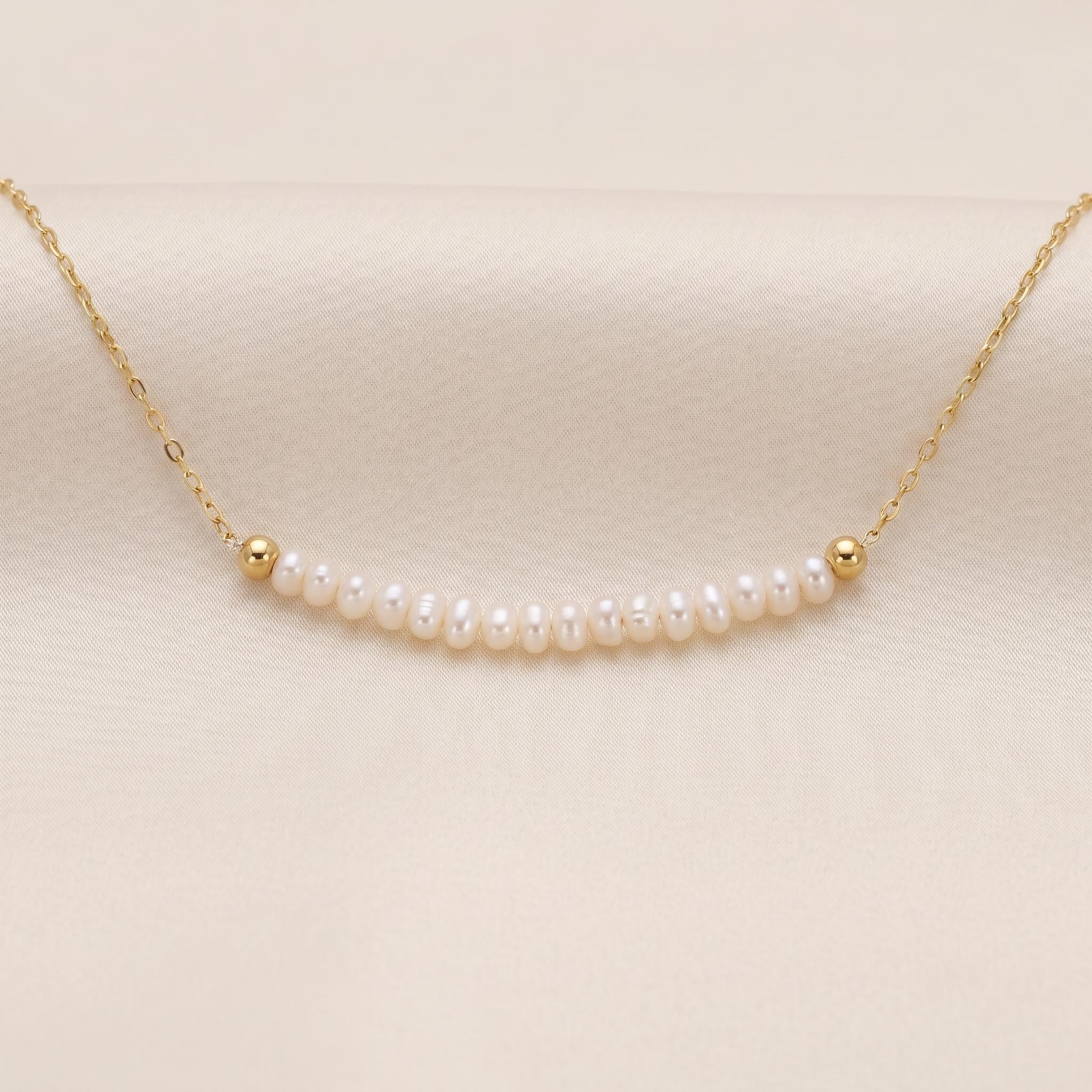 Freshwater Pearl Bar Necklace | 14k Gold Plated 925 Silver | Dainty Curved Pearl | Minimalist Jewellery