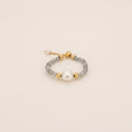 Dainty Pearl Beaded Ring | Blue Crystal, Gold Plated Sterling Silver, Adjustable Boho Style