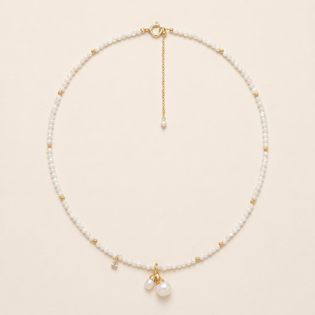 Mother of Pearl Choker Freshwater Pearl & Cubic Zirconia Charms, 14k Gold Plated Sterling Silver