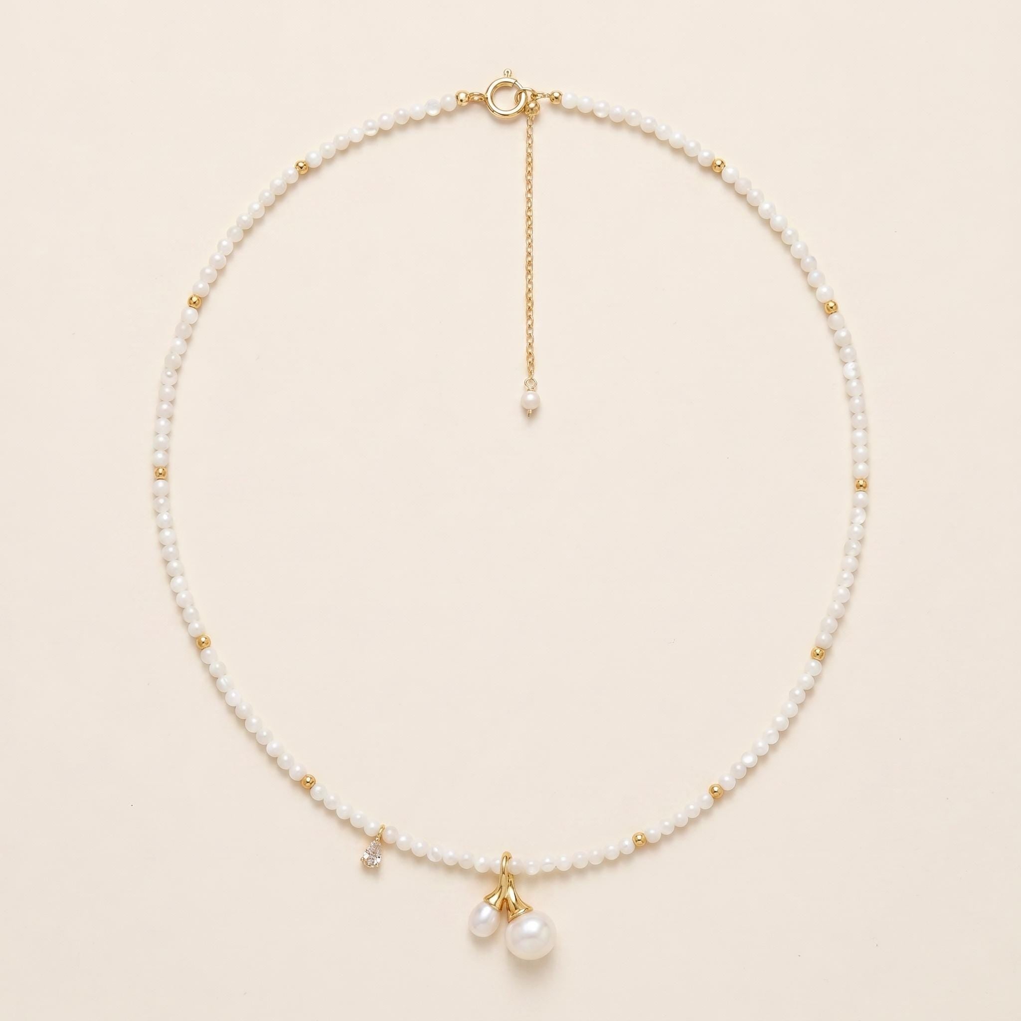 Mother of Pearl Choker Freshwater Pearl & Cubic Zirconia Charms, 14k Gold Plated Sterling Silver