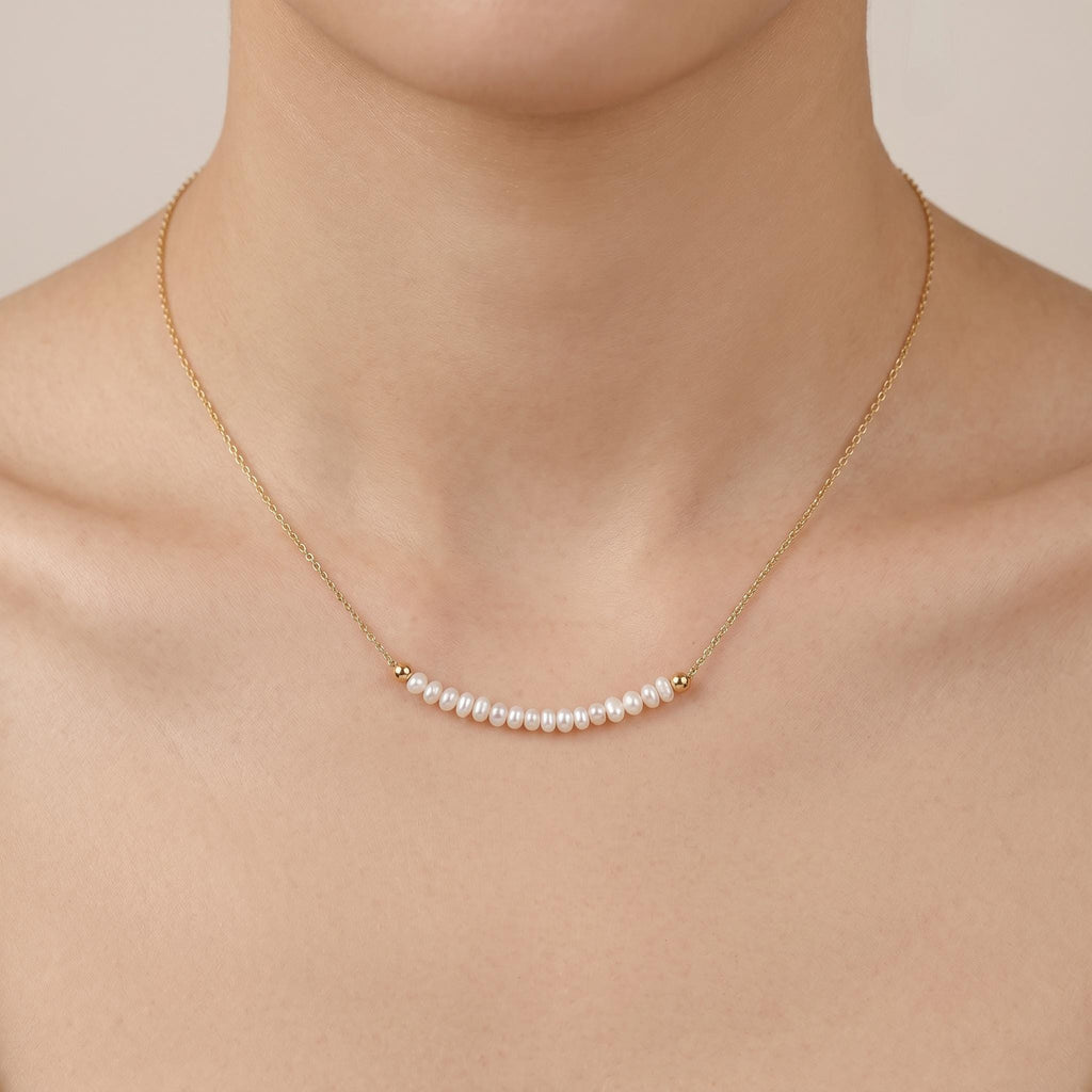 Freshwater Pearl Bar Necklace | 14k Gold Plated 925 Silver | Dainty Curved Pearl | Minimalist Jewellery