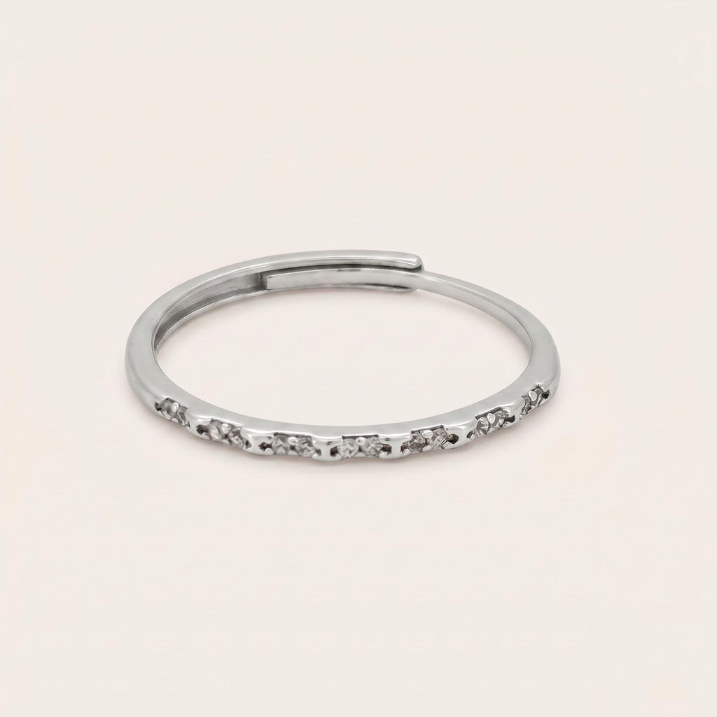 Sterling Silver CZ Pavé Ring | Adjustable Half Eternity Band