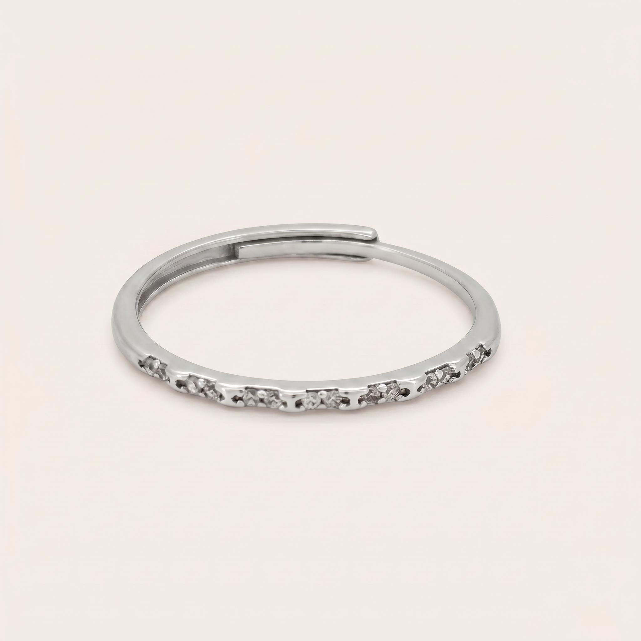 Sterling Silver CZ Pavé Ring | Adjustable Half Eternity Band