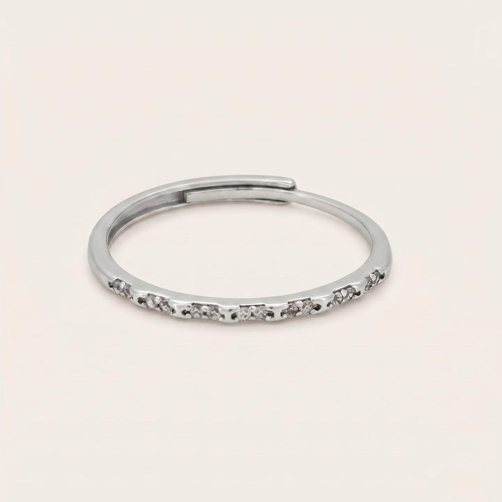 Sterling Silver CZ Pavé Ring | Adjustable Half Eternity Band