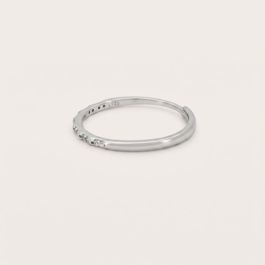Sterling Silver CZ Pavé Ring | Adjustable Half Eternity Band
