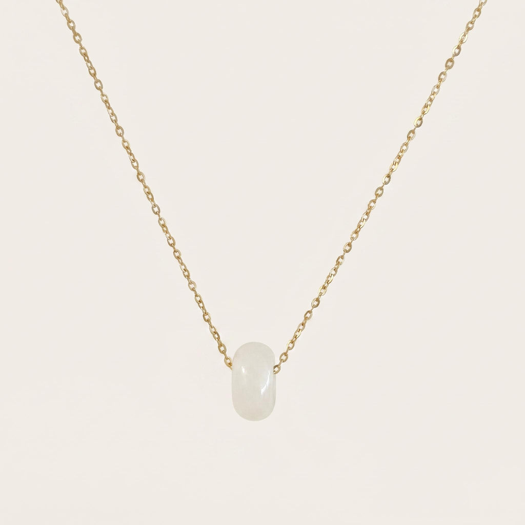 White Jade Peace Buckle Necklace, 14k Gold Plated Sterling Silver Pendant
