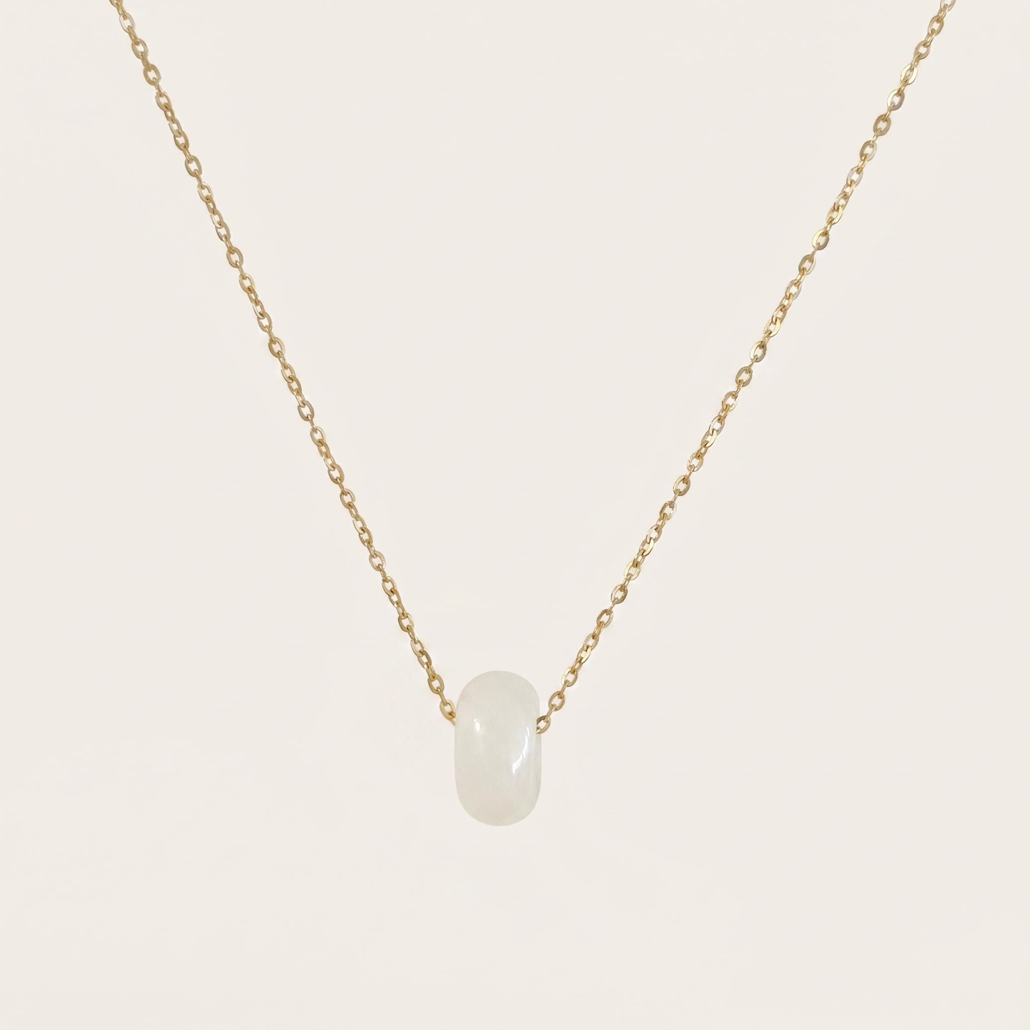 White Jade Peace Buckle Necklace, 14k Gold Plated Sterling Silver Pendant