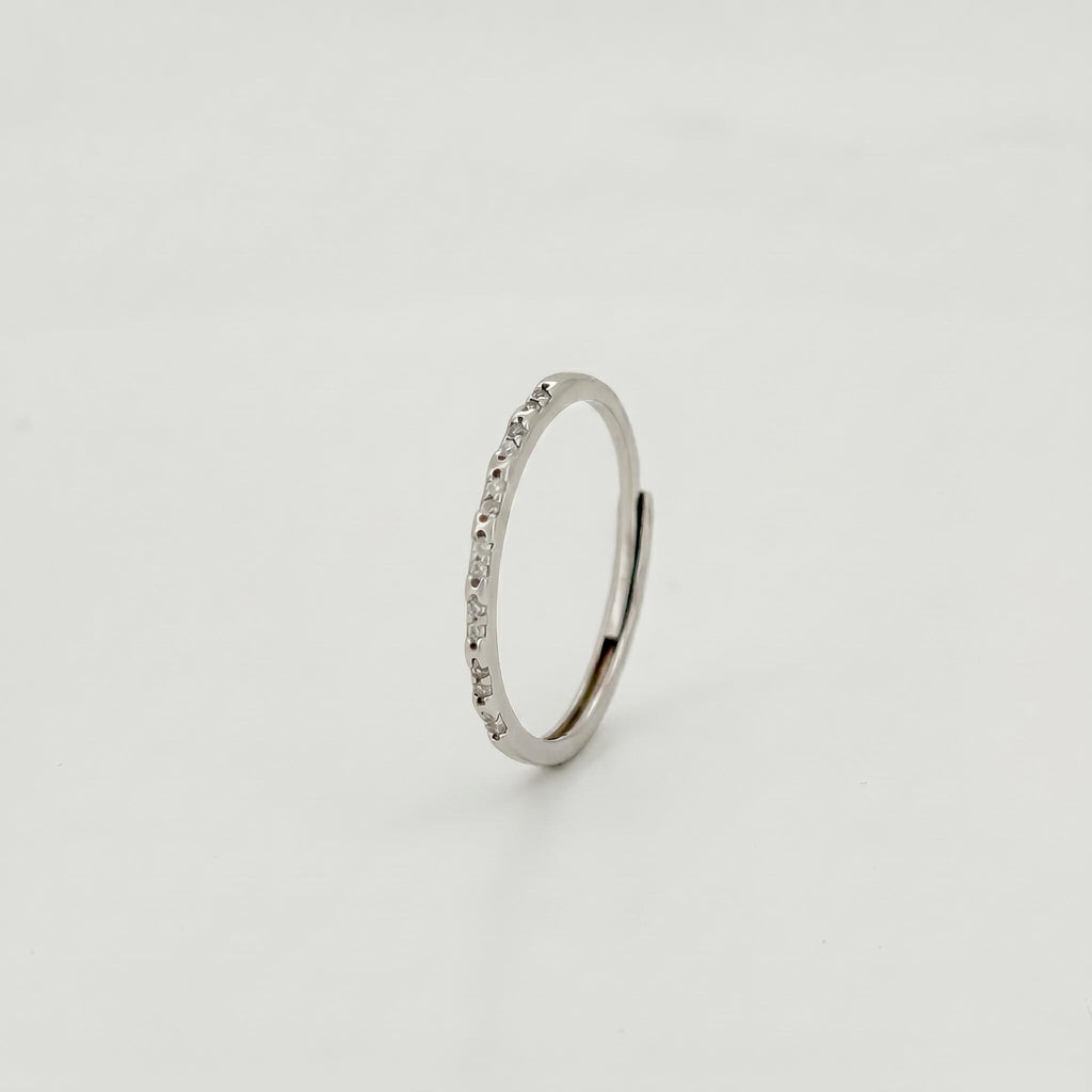 Sterling Silver CZ Pavé Ring | Adjustable Half Eternity Band