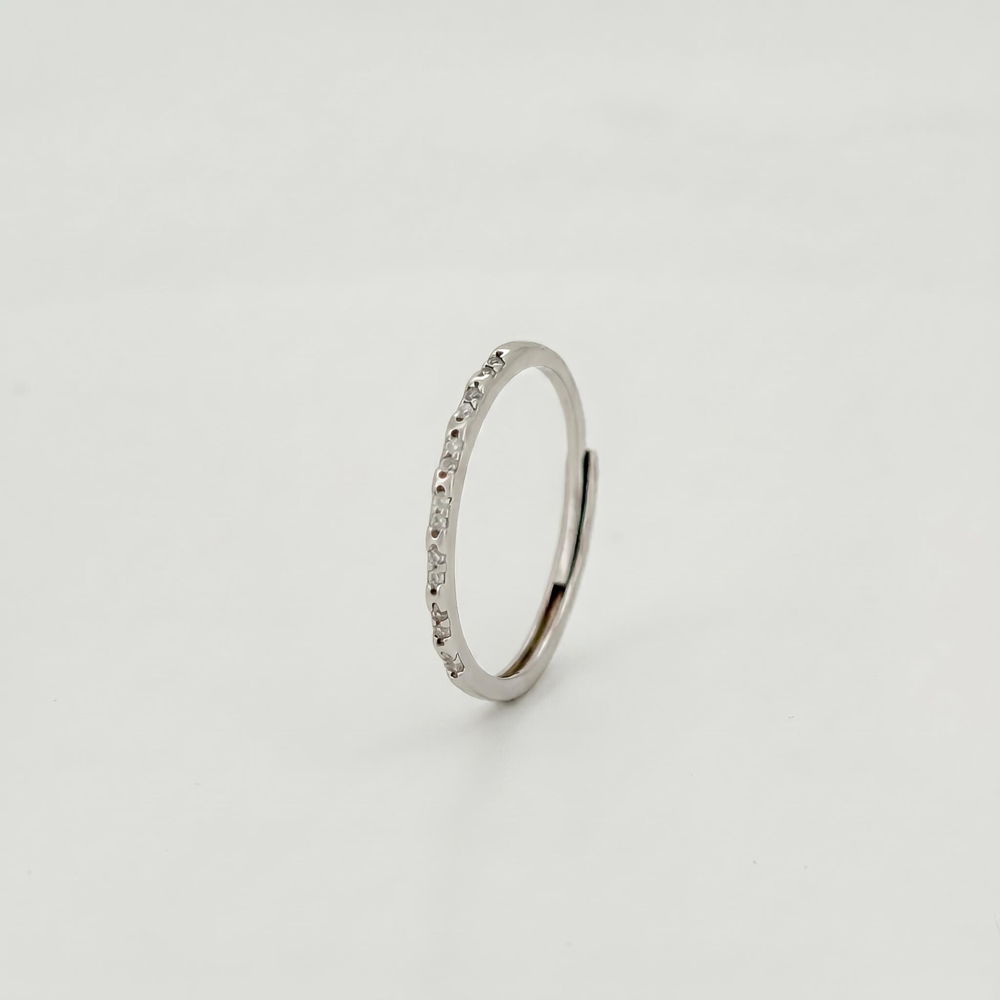 Sterling Silver CZ Pavé Ring | Adjustable Half Eternity Band