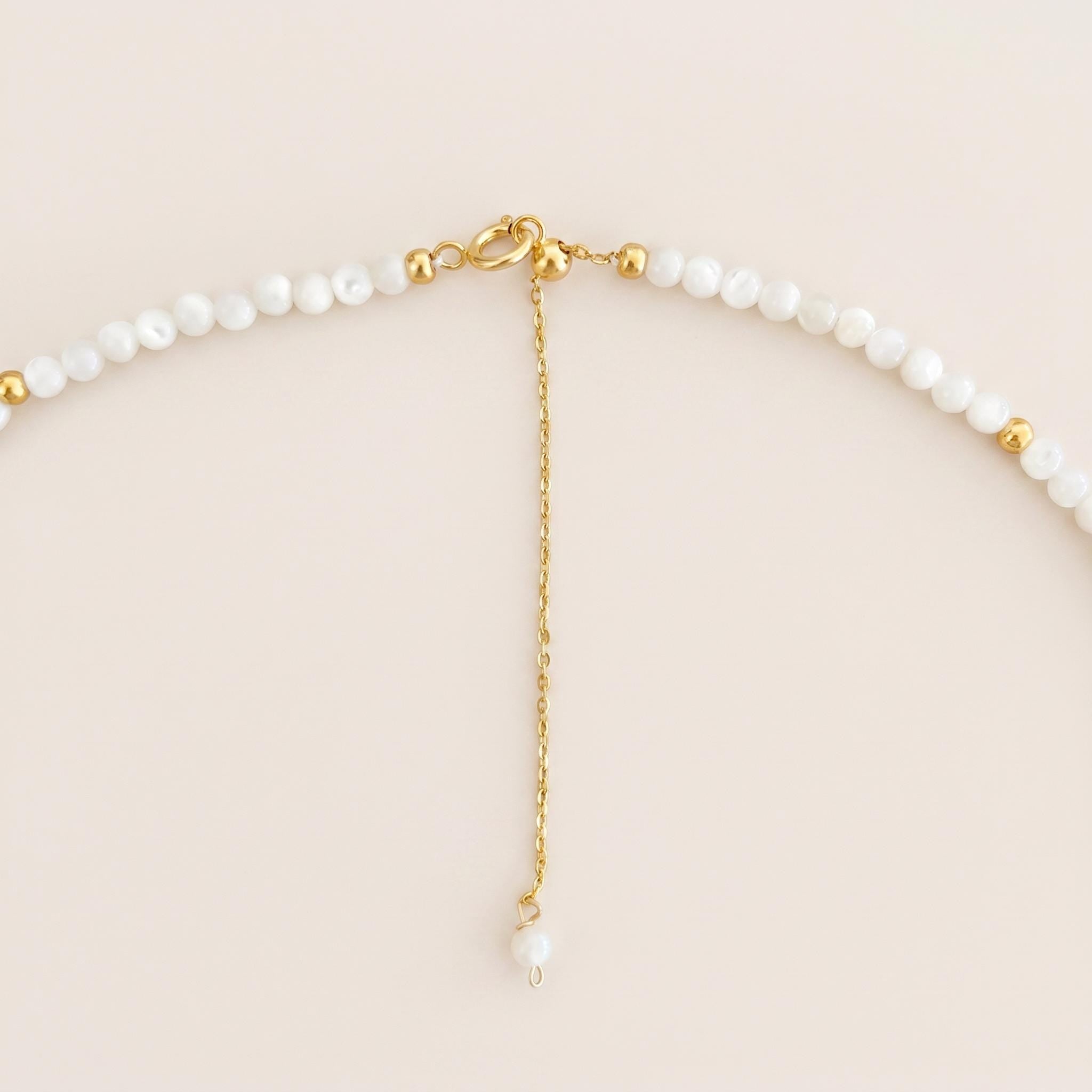 Mother of Pearl Choker Freshwater Pearl & Cubic Zirconia Charms, 14k Gold Plated Sterling Silver