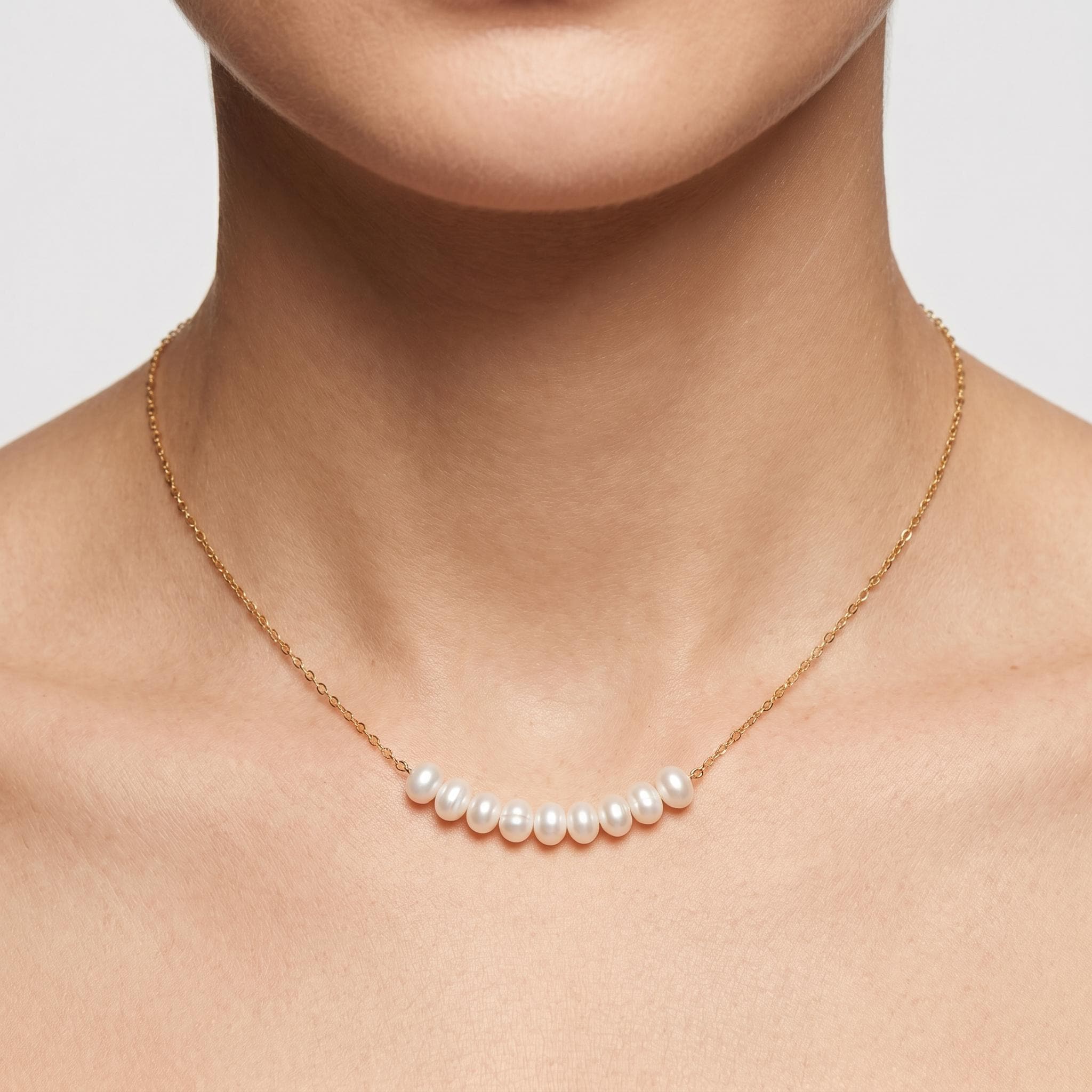 Freshwater Pearl Bar Necklace, 14k Gold Plated Sterling Silver, Minimalist Choker