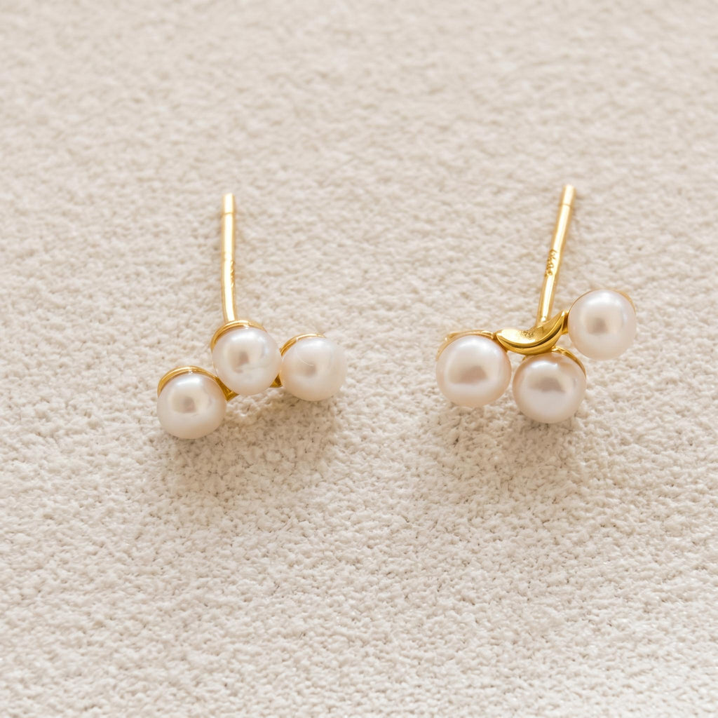 Trio Freshwater Pearl Cluster Stud Earrings – Gold Plated Sterling Silver