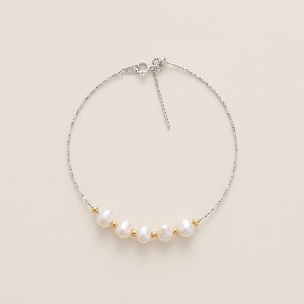 Rhythm Pearl Bracelet | Sterling Silver, Gold Accents, Freshwater Pearls, Two-Tone, Adjustable