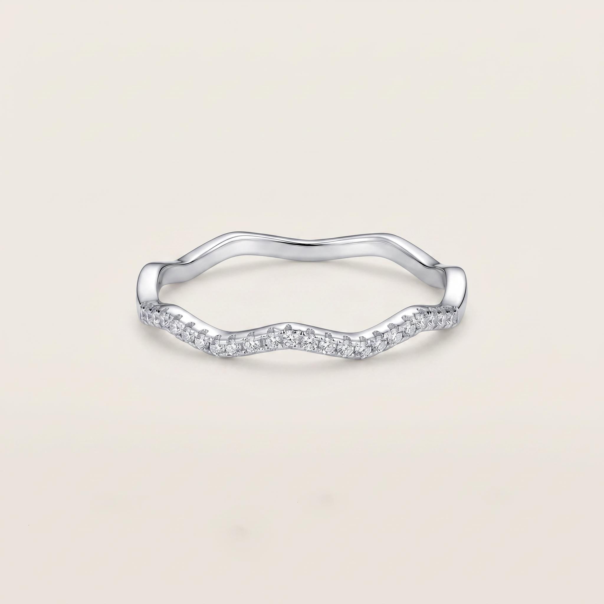Sterling Silver CZ Wave Band Ring | Pavé Ripple Stacking Ring