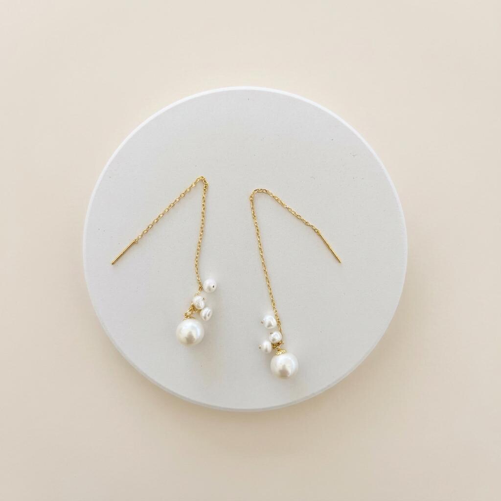 Gold Plated Sterling Silver Cascade Pearl Threader Earrings – Freshwater Pearl Drop Jewellery