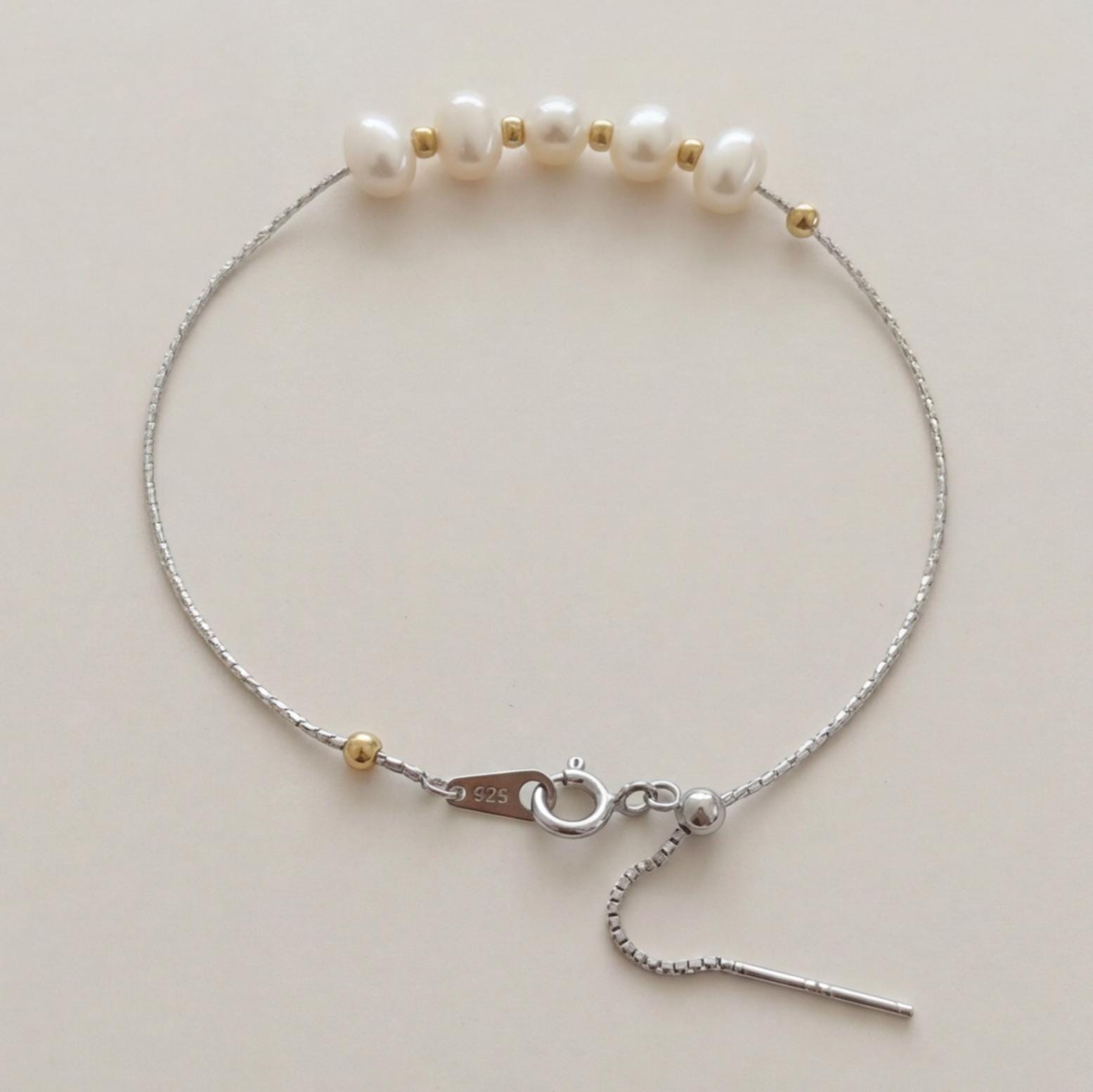Rhythm Pearl Bracelet | Sterling Silver, Gold Accents, Freshwater Pearls, Two-Tone, Adjustable