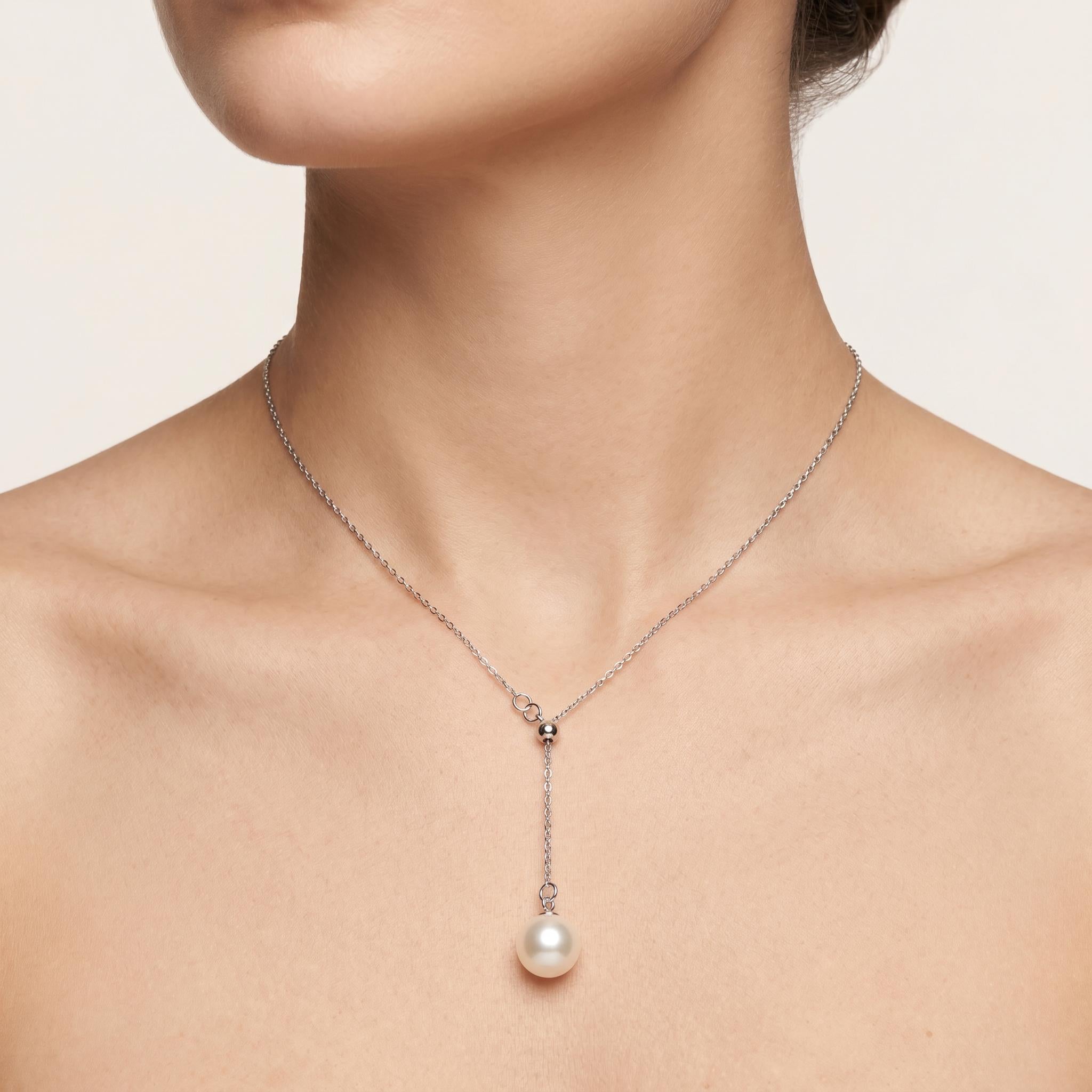Single Freshwater Pearl Lariat Necklace ・ 925 Sterling Silver ・ Y Drop Pendant ・ Minimalist Pearl Jewellery