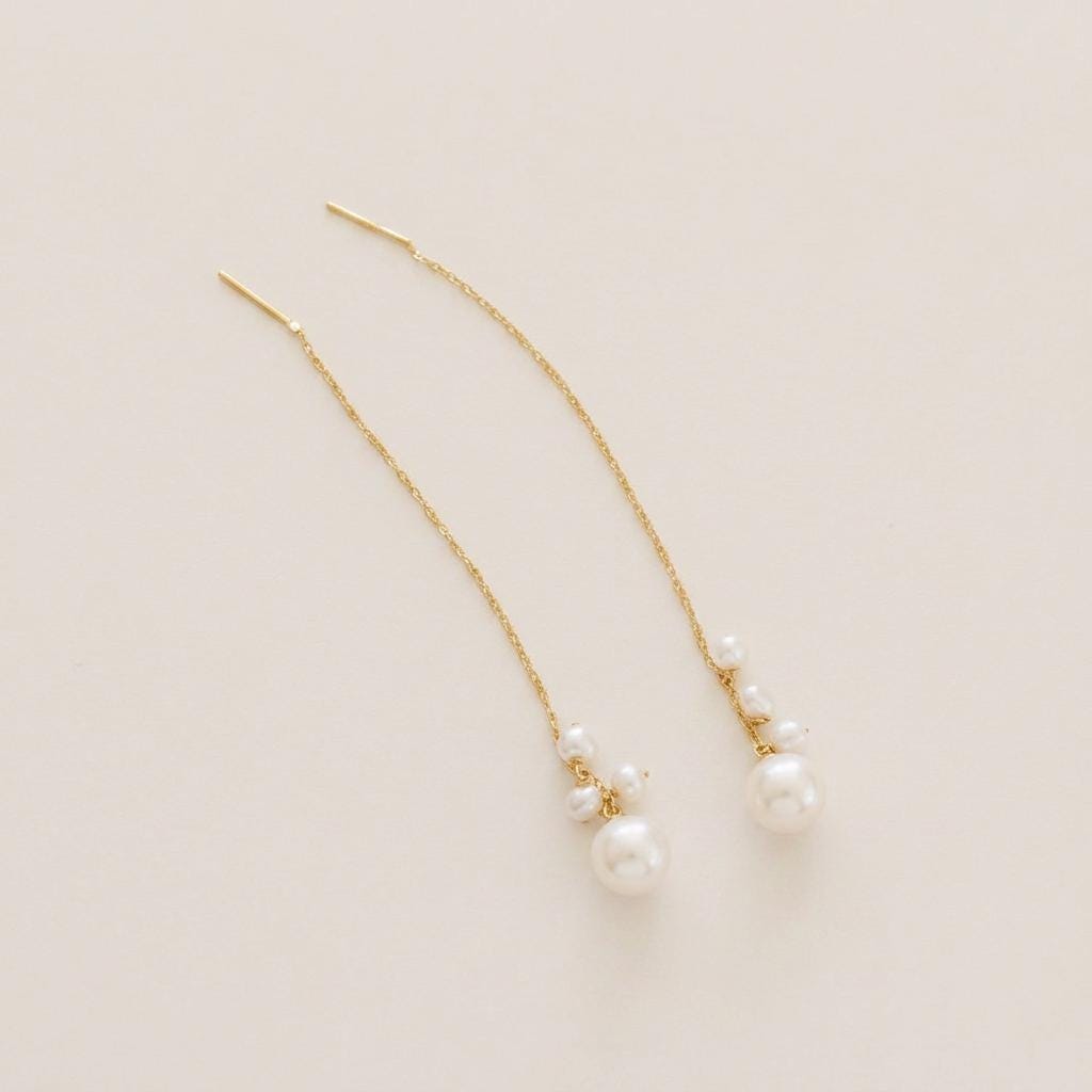 Gold Plated Sterling Silver Cascade Pearl Threader Earrings – Freshwater Pearl Drop Jewellery