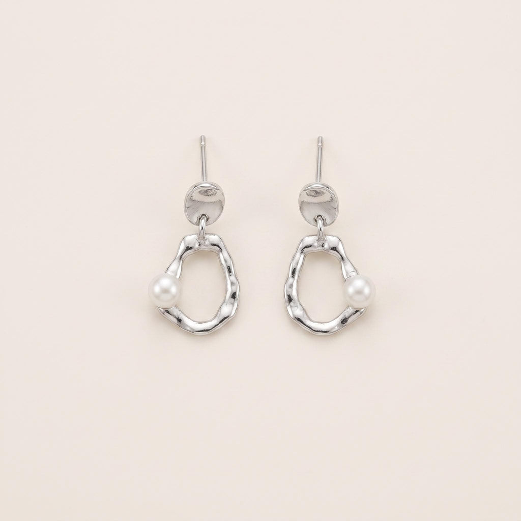Pebble Pearl Drop Earrings | Organic Sterling Silver Asymmetric Dangles