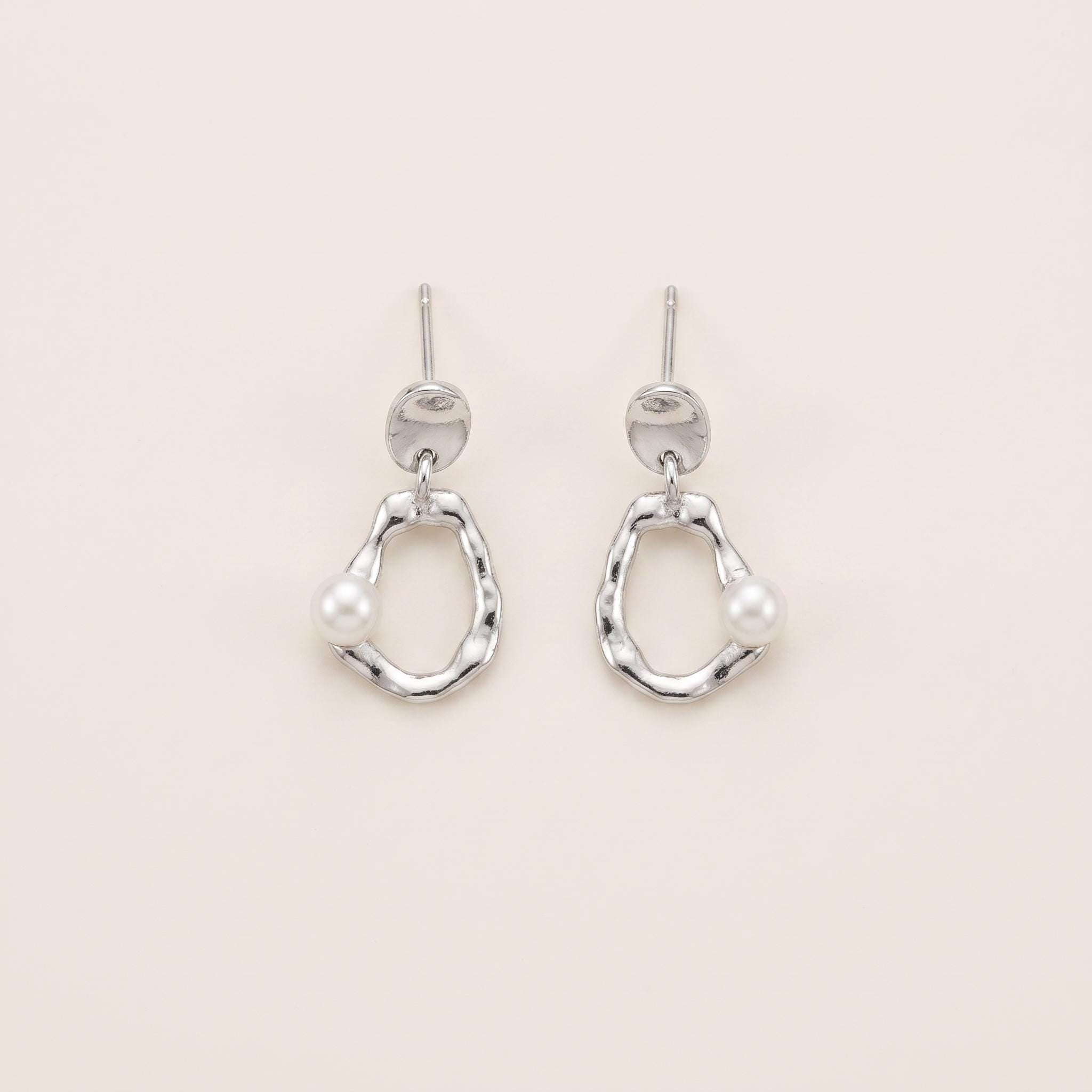 Pebble Pearl Drop Earrings | Organic Sterling Silver Asymmetric Dangles
