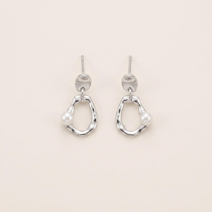 Pebble Pearl Drop Earrings | Organic Sterling Silver Asymmetric Dangles