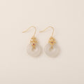White Jade Peace Buckle Earrings | Gold Plated Sterling Silver | Chinese Heritage Talisman