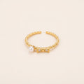 Dainty Pearl Bow Ring | Gold Plated Sterling Silver, Adjustable, Stackable
