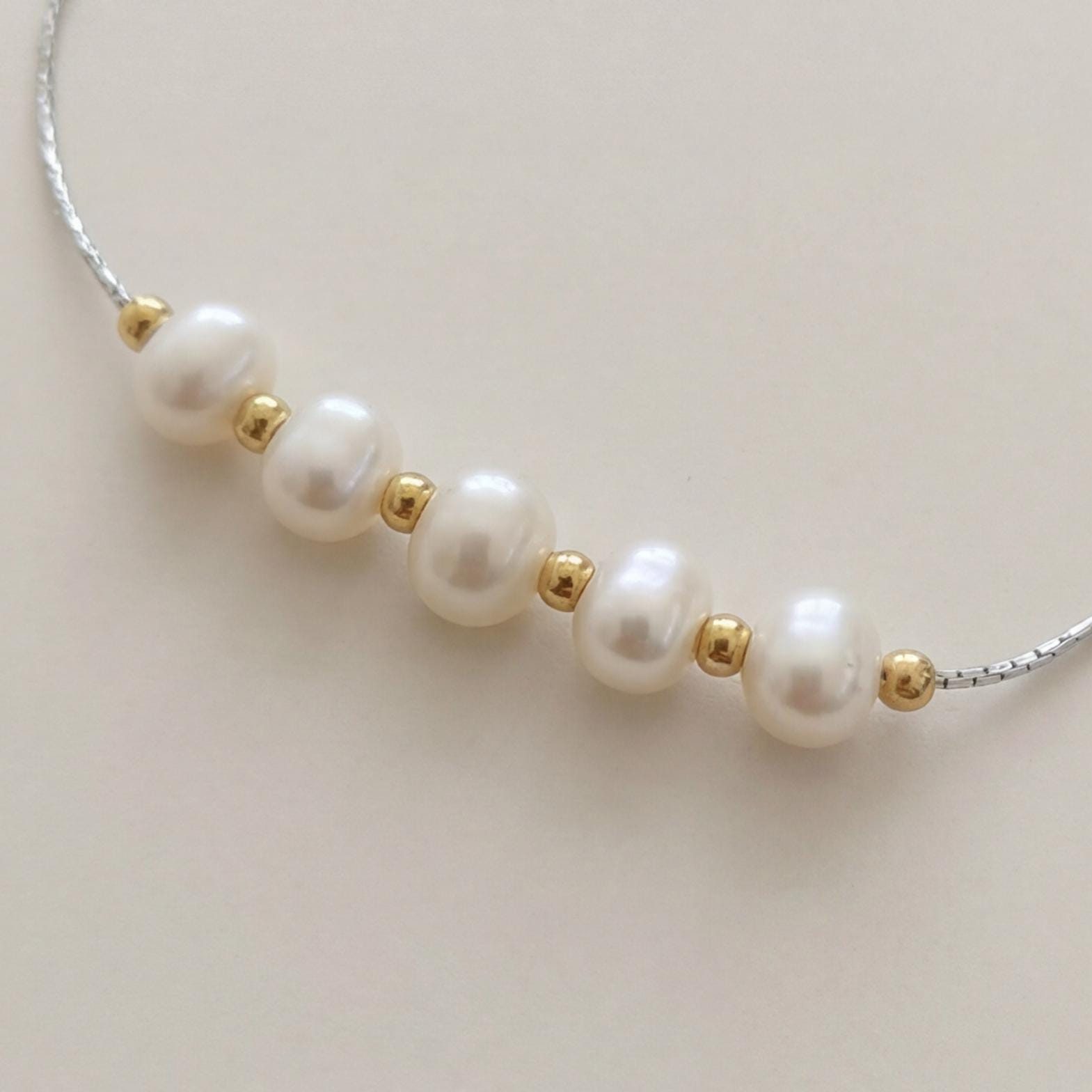 Rhythm Pearl Bracelet | Sterling Silver, Gold Accents, Freshwater Pearls, Two-Tone, Adjustable