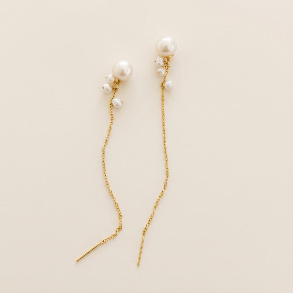 Gold Plated Sterling Silver Cascade Pearl Threader Earrings – Freshwater Pearl Drop Jewellery